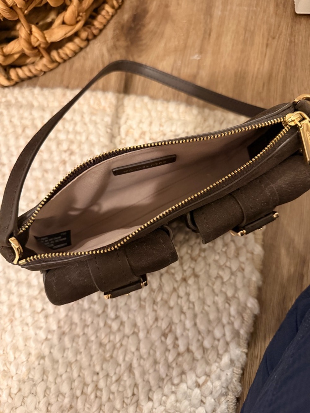 Michael Kors Dark Brown Suede Mini Shoulder Bag with Gold Hardware - Picture 4 of 5
